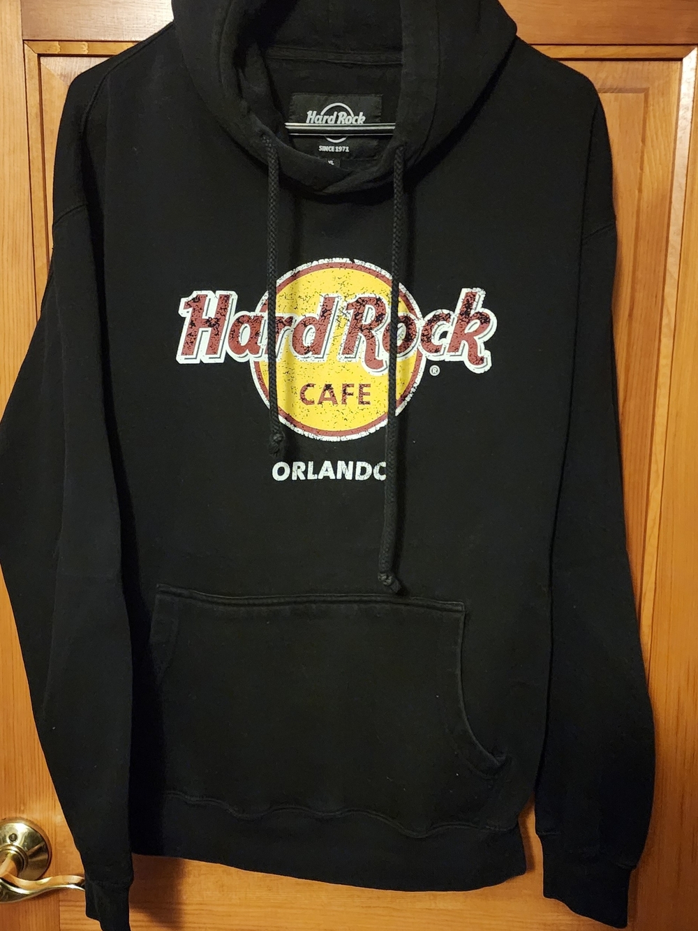 Hard Rock Cafe Black Crewneck Hoodie with Yellow & Red Logo